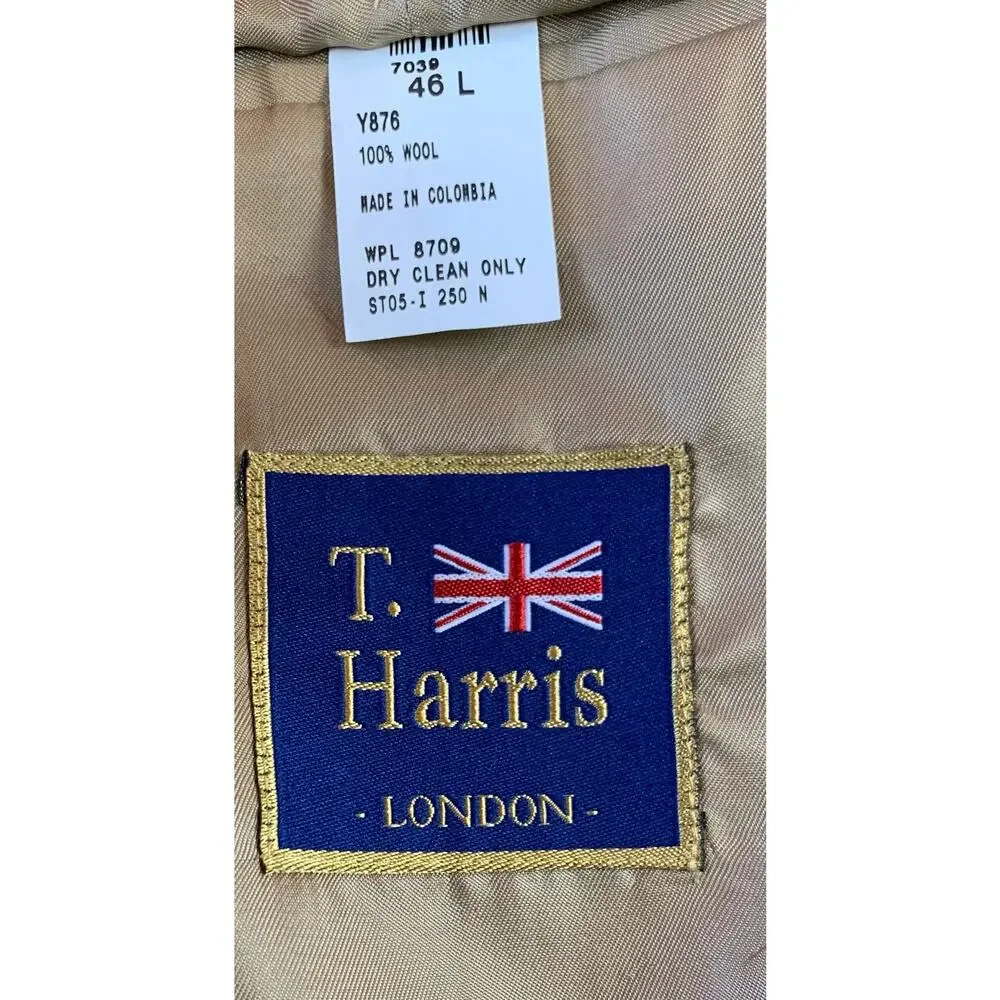 T. Harris London‎ 100% Wool Sport Coat Blazer Suit Jacket Houndstooth Brown 46L